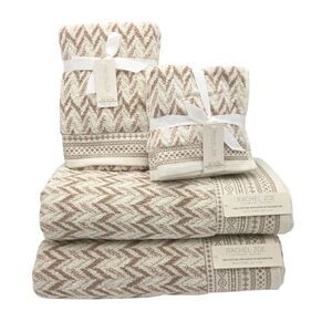 Rachel Zoe 8pc Boho Chevron Bath Towel Set Tan Cream Cotton 2 Bath 2 Hand 4 Wash